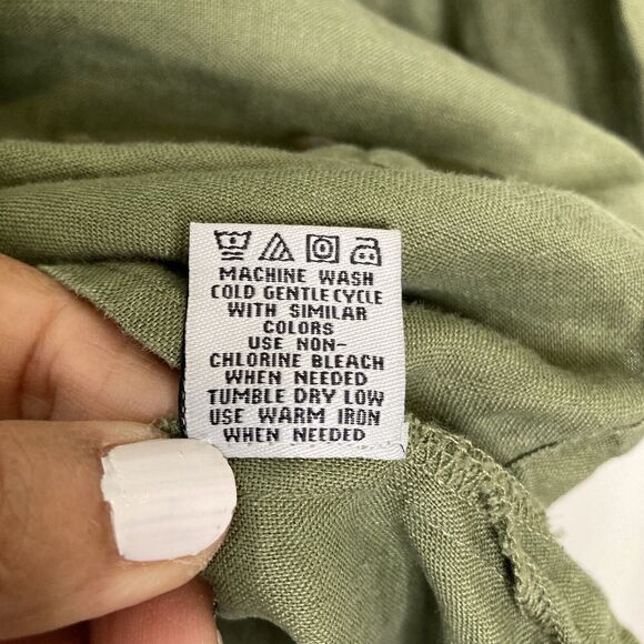 August Silk Options PL 100% Linen Green Blouse Floral Embroidered Button Up Top - Picture 11 of 13